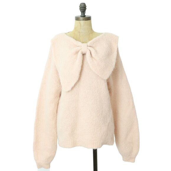 byTiMo Powder Pink Bow Sweater S Wool Blend Long Sleeve Fuzzy EUC B79 - Picture 2 of 6